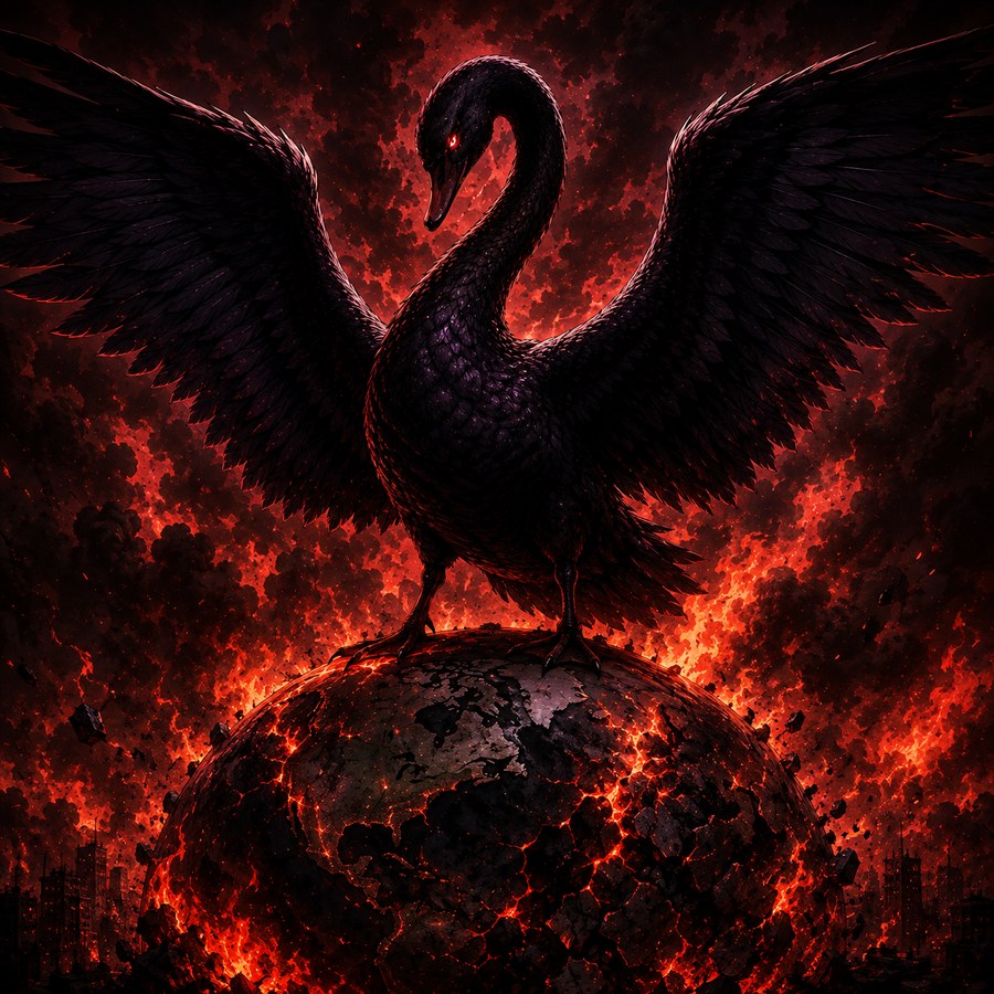 BLACK SWAN OVER BURNING EARTH